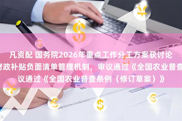 凡资配 国务院2026年重点工作分工方案获讨论通过 研究建立地方财政补贴负面清单管理机制，审议通过《全国农业普查条例（修订草案）》