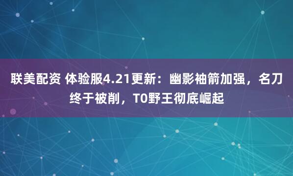 联美配资 体验服4.21更新：幽影袖箭加强，名刀终于被削，T0野王彻底崛起